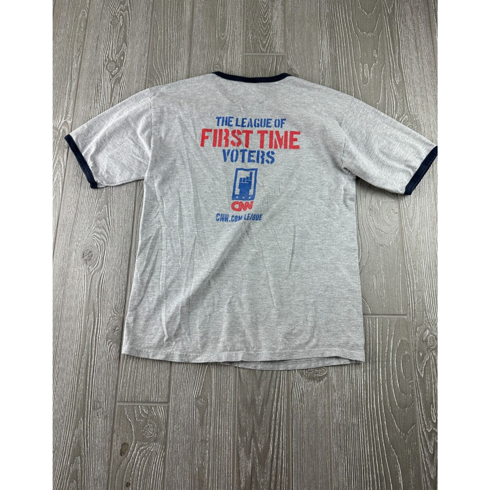 Y2k Hanes Vote T SHIRT Size Medium Gray Womens CNN News t shirt